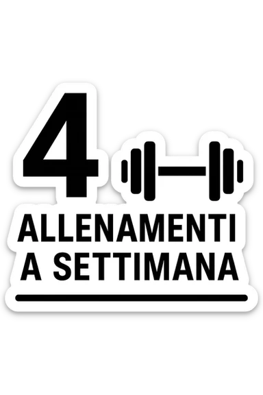 Scheda di allenamento di palestra con scritto "4 Allenamenti a settimana" sticker