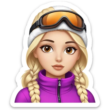 Blonde model with brown eyes, ski outfit, luxury makeup sticker