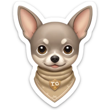 Make a Gray Chihuahua wearing a earthy tone bandana around the neck with the logo TCO on the bandana sticker
