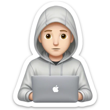 Homme blanc avec capuche et macbook sticker