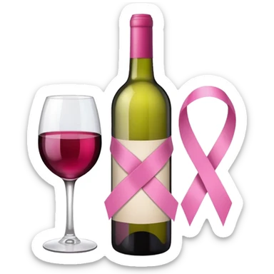 a bottle of wine with a pink ribbon tied around it sticker