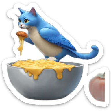 cat who is eating Tchoupi and is attacked by a blue bird sticker
