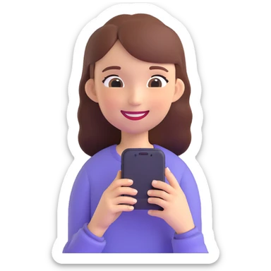 girl holding a smartphone, smiling sticker