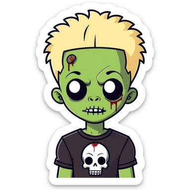 African American zombie boy with half blonde half black Afro hairstyle and black shirt sticker