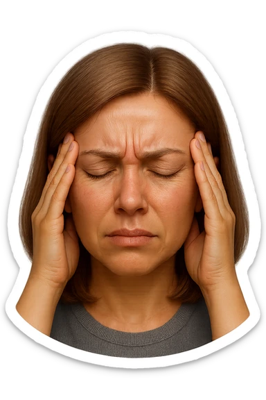 emoji stile iphone di donna con mal di testa, iperrealistico 4k sticker