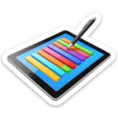 A digital pen drawing colorful rectangules on a tablet sticker