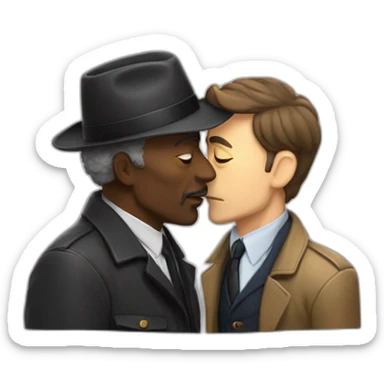 Black older  man detective kisses european man detective  sticker