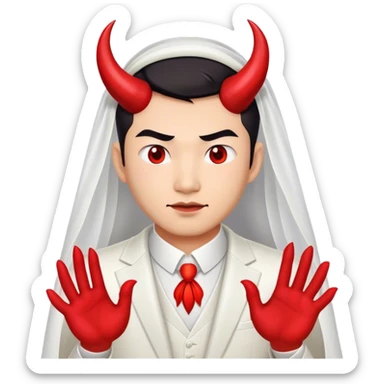 an asian male bride with the face of devil in wedding dress sticker