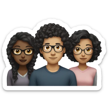 Asian Guy glasses with 2 Black girls and 1 Mixed guy with curly hair  sticker