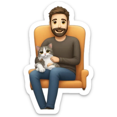man with beard with cat on lap sticker
