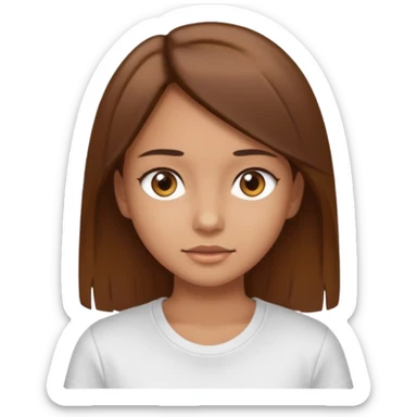 Chica de pelo liso y marrón con ojos color marrón claro y una camiseta blanca sticker