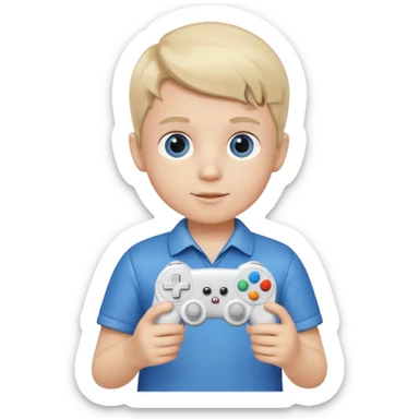 Little boy hold a controller and an airplane toy sticker