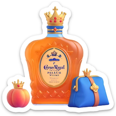 Crown Royal Peach whisky bottle with peach-colored bag and gold crown sticker