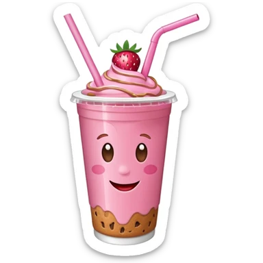 strawberry biscoff drink with lid and straw sticker
