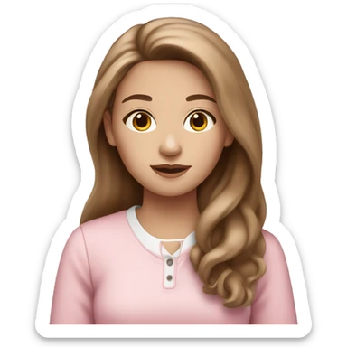 white girl with brown long hair and pastel pink clothes sticker
