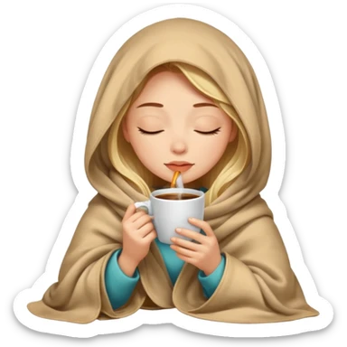 Light girl inside a blanket sipping coffee eyes closed sticker
