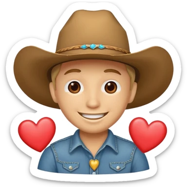 Smily face no body with cowboy hat and hearts sticker