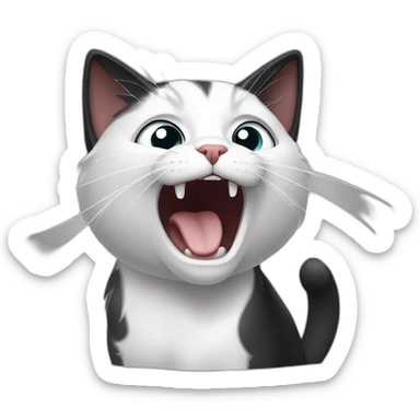 Black and white cat, yawning sticker