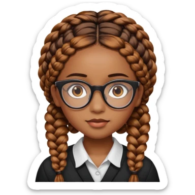 Brown skinned girl with brown eyes and black framed glasses with braids that have ginger in the back sticker