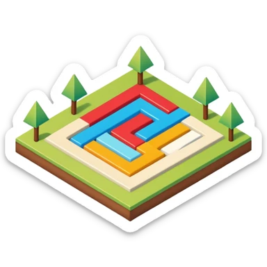 an isometric field with multi-colored tiles and directional arrows sticker