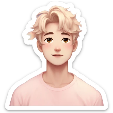 Gorgeous pastel anime style man with blushing face and butterflies aesthetic trending style sticker