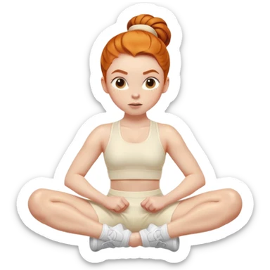 Gen z Ginger girl gym crunches middle part slick back bun cream outfit sticker