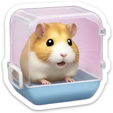 Hamster in clear plastic cage with clear plastic tunnels sticker