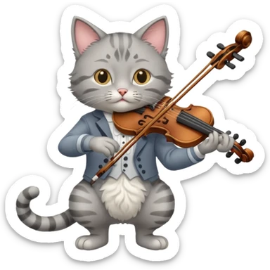 grey cat play violin, long full body sticker