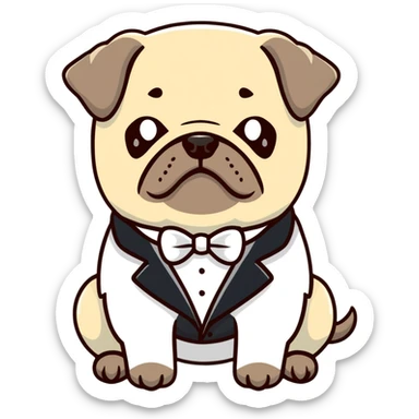 pug in a tuxedo, cartoon sticker sticker