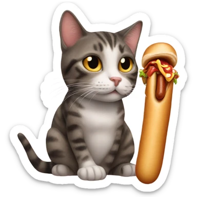 Cat smoking a cigarette while eating a hotdog sticker