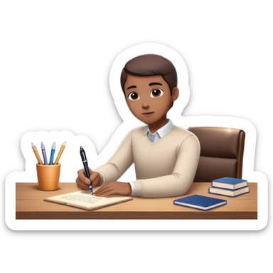 A person sits at a desk. In front of them, a glowing version of their "future self" reaches out, handing them a pen. As they take the pen, the stress clouds begin to dissolve, symbolizing how action breaks procrastination  sticker