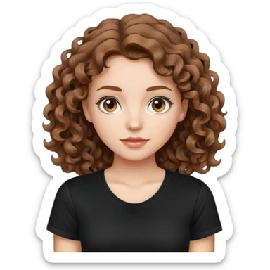 beautiful girl with brown hair and light curls, with light white skin in a black T-shirt sticker
