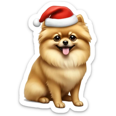 Beige Pomeranian with Christmas hat full body sticker