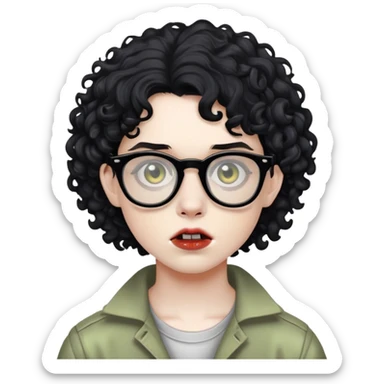 teen zombie with black curly hair with black glasses sticker