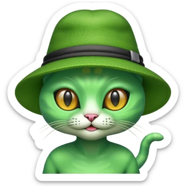 alien cat with hat sticker