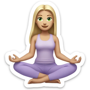 blonde long hair and green eyes yoga girl in light purple clothes sitting sticker