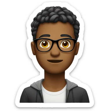 student with glasses with a computer in front of him. He looks concentrated. sticker