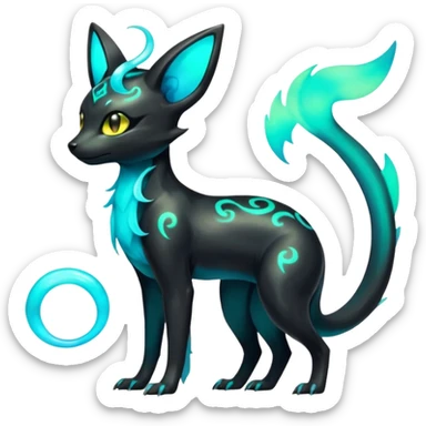 Shiny Ethereal Eldritch Cool Edgy Badass Punky Aural Iridescent Fluorescent Bioluminescent Umbreon-Amaura-Salandit-Litten-Fakémon-fusion (full body) sticker