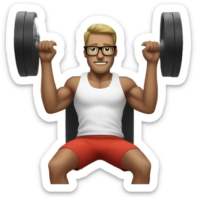 White guy with glasses doing benchpress workout sticker