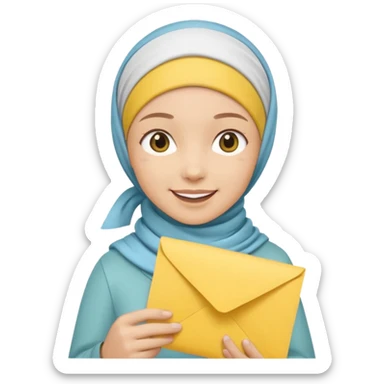truthahnvogel with headscarf holding yellow paper sticker