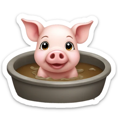 cute baby pig in a mud bath sticker