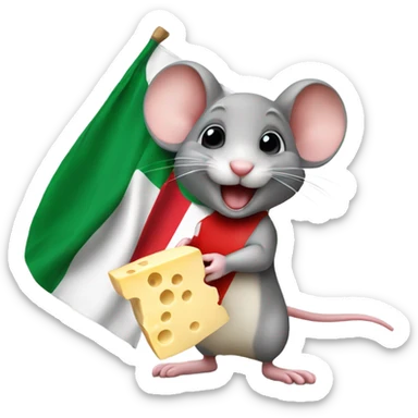 mouse holding cheese with italian flag sticker