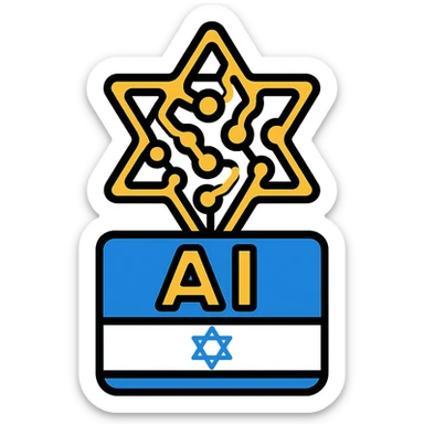 Israeli AI-generated intelligence icon, abstract neural network pattern forming a Star of David, minimalistic and professional sticker