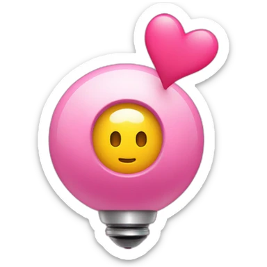 bombilla adorable con ojos, boca, rosa y amarillo, con un corazón rosa en el centro sticker
