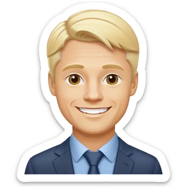 Oleg Tinkov, smiling, blond hair, business casual sticker