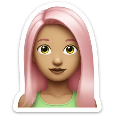 A girl with green eyes, with shoulder length pink hair sticker