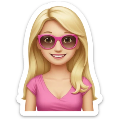 dior women with long blonde hair wear sun glasses, pink dress sticker