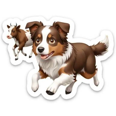Mini Australian shepherd dog chasing cows sticker