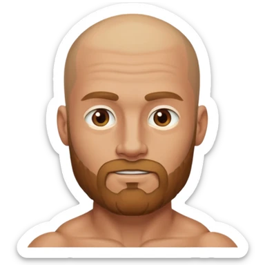 Head and torso of a Muscular Caucasian male with tan skin, shaved head, and a light brown beard. sticker