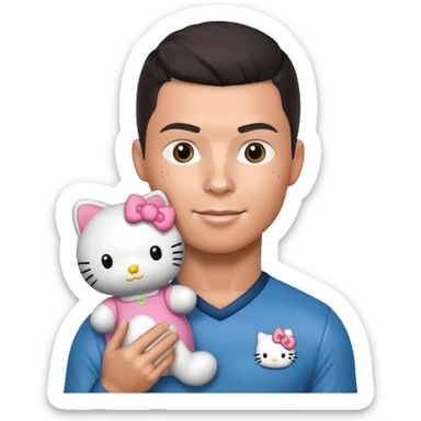 cr7 holding a hello kitty plushie  sticker